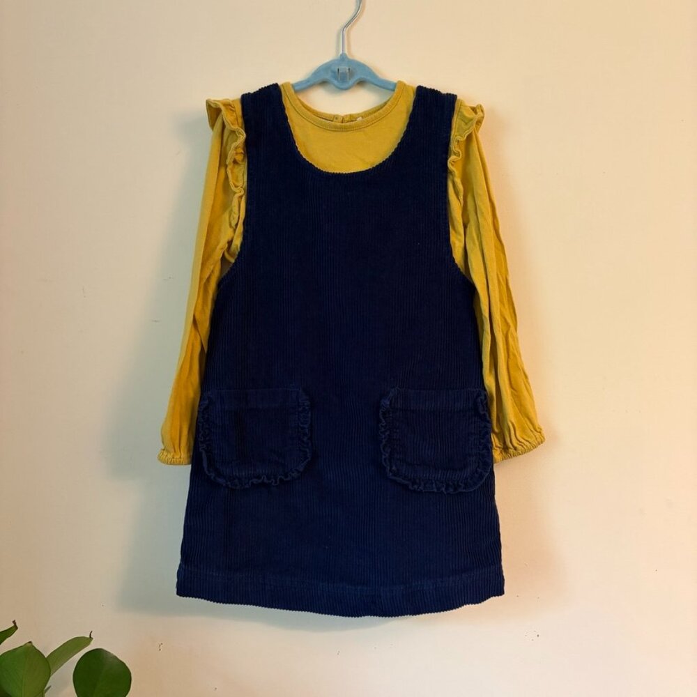 Mini Boden Navy Corduroy Dress with Yellow Blouse